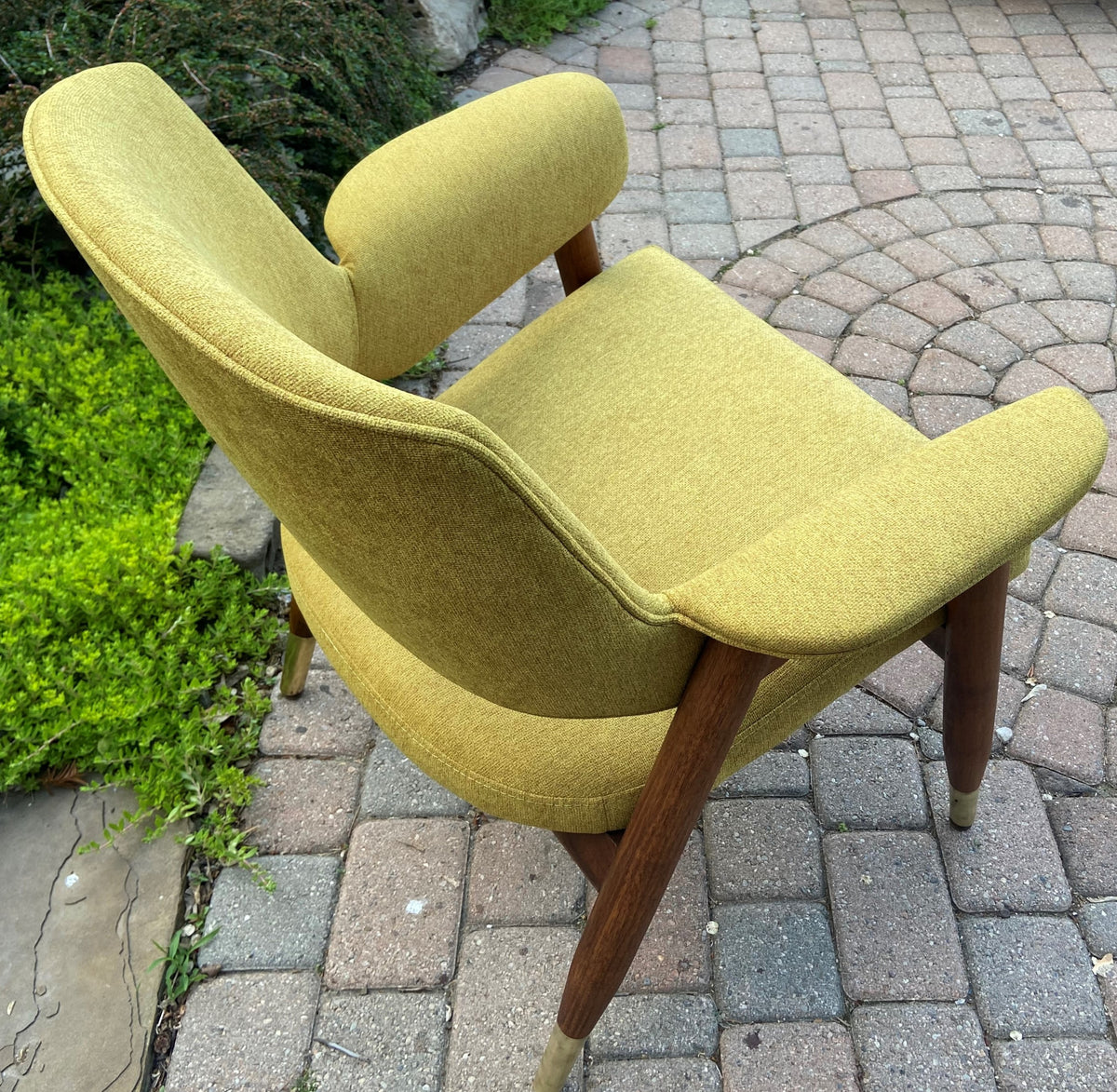 REFINISHED REUPHOLSTERED Mid Century Modern walnut armchair, Perfect