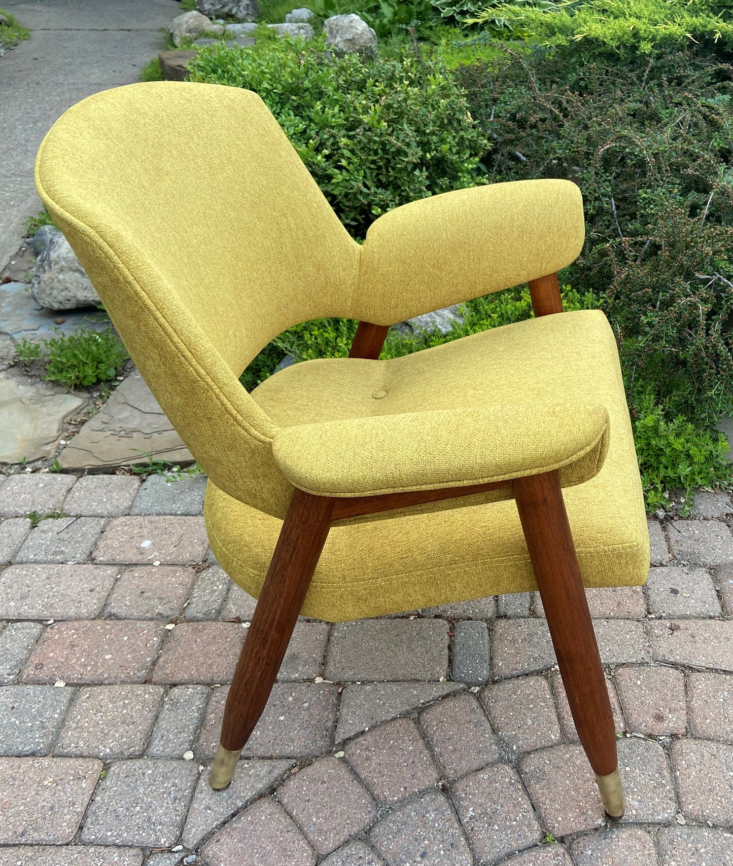 REFINISHED REUPHOLSTERED Mid Century Modern walnut armchair, Perfect