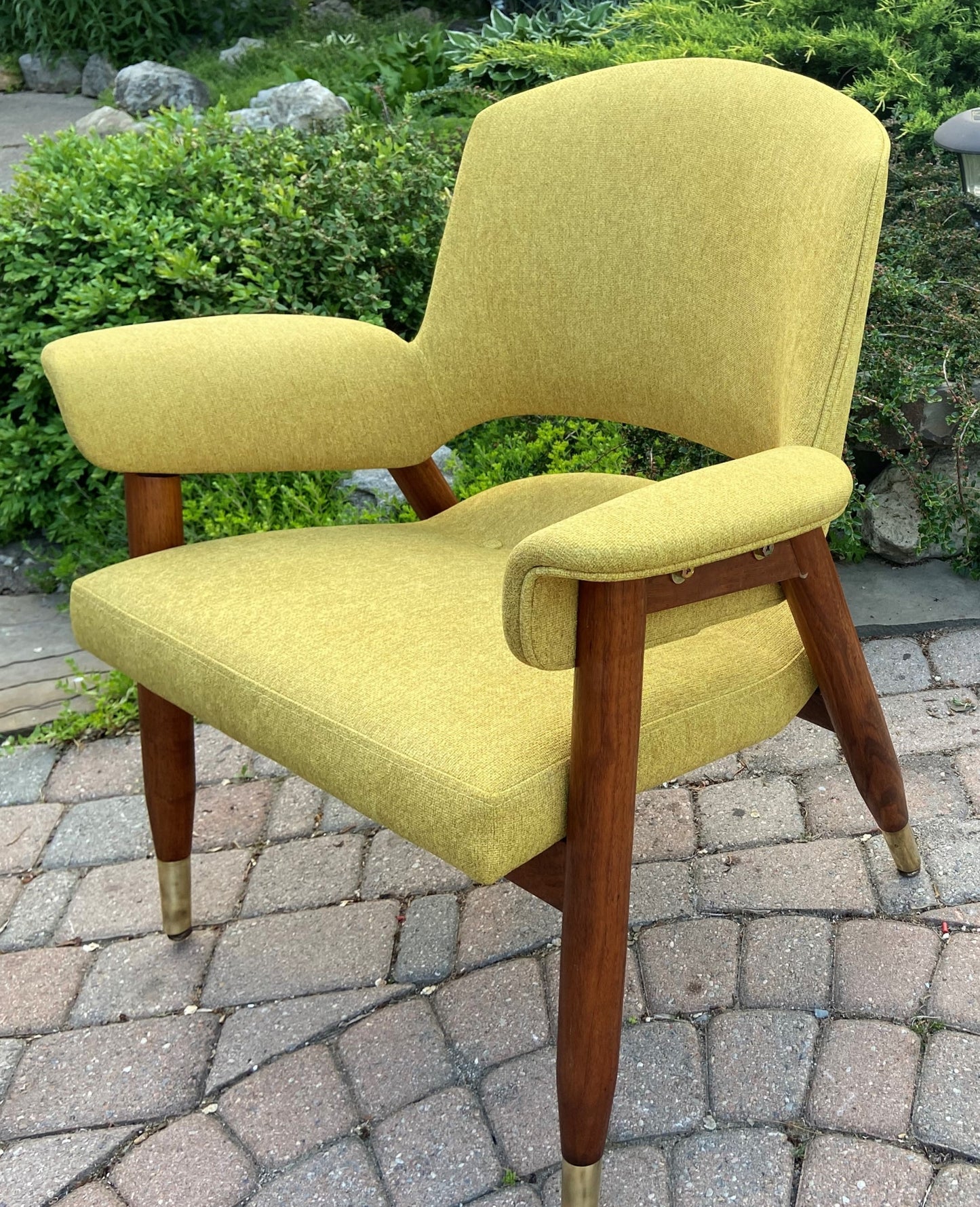 REFINISHED REUPHOLSTERED Mid Century Modern walnut armchair, Perfect