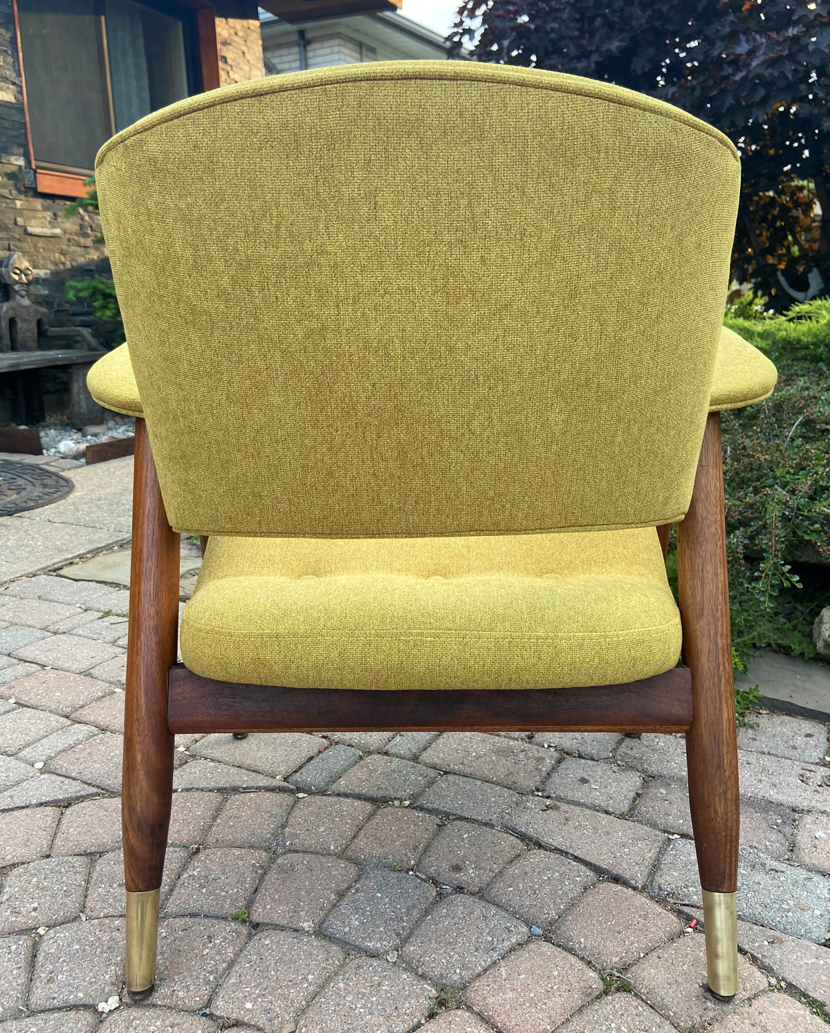 REFINISHED REUPHOLSTERED Mid Century Modern walnut armchair, Perfect