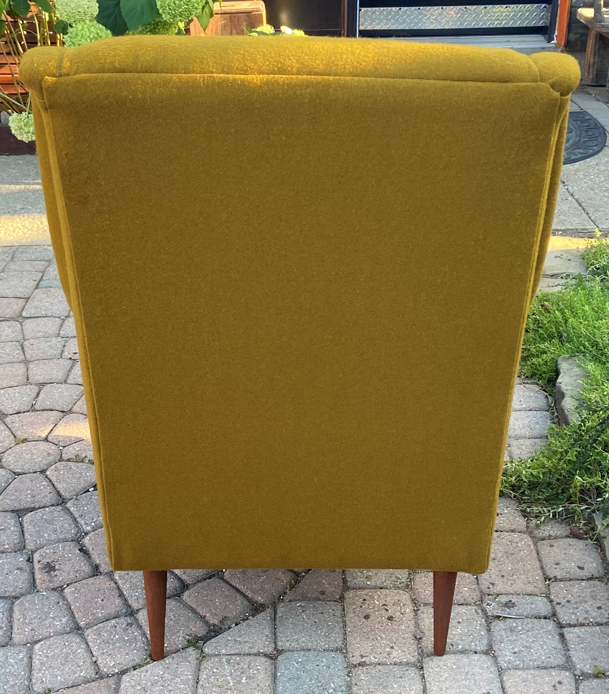 REFINISHED REUPHOLSTERED Mid Century Modern armchair & ottoman