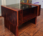 REFINISHED Mid Century Modern Rosewood & Glass End Table with Storage 4