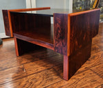 REFINISHED Mid Century Modern Rosewood & Glass End Table with Storage 6