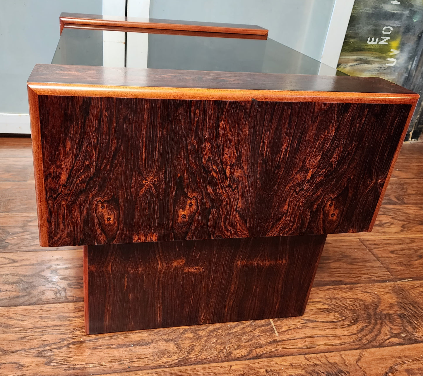 REFINISHED Mid Century Modern Rosewood & Glass End Table with Storage