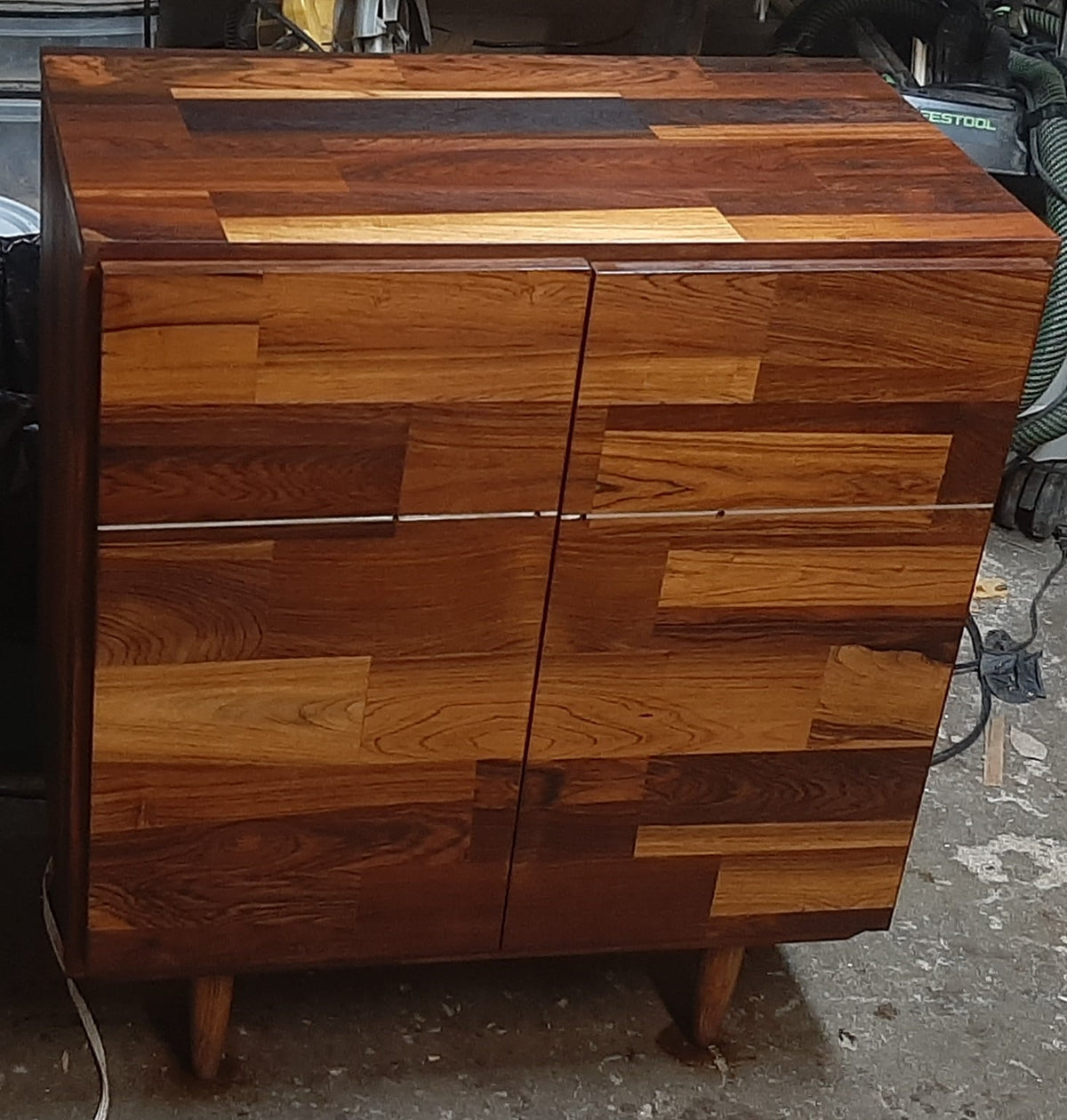 REFINISHED MCM Rosewood Patchwork Cabinet with 2 doors 28