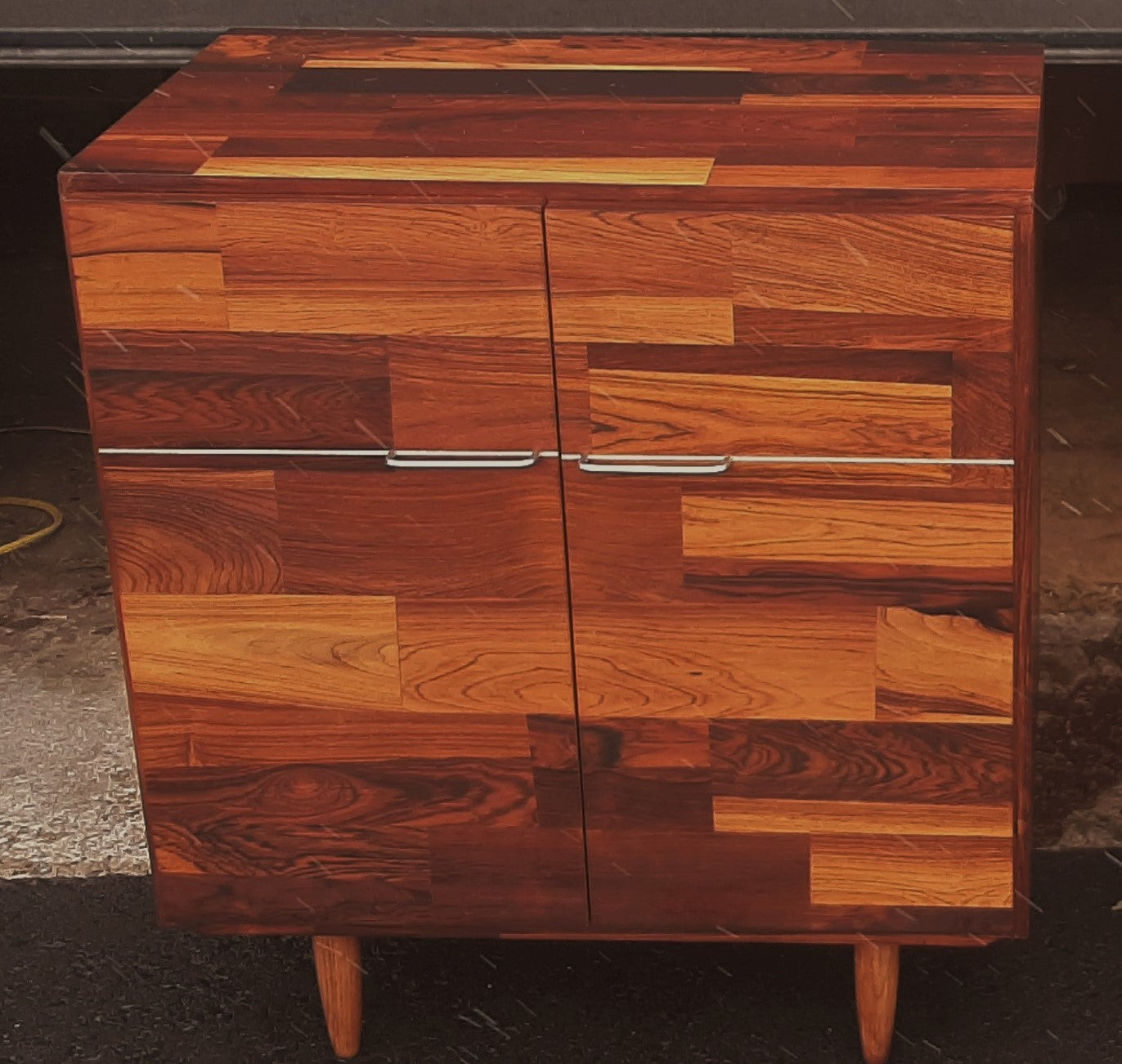 REFINISHED MCM Rosewood Patchwork Cabinet with 2 doors 28", perfect