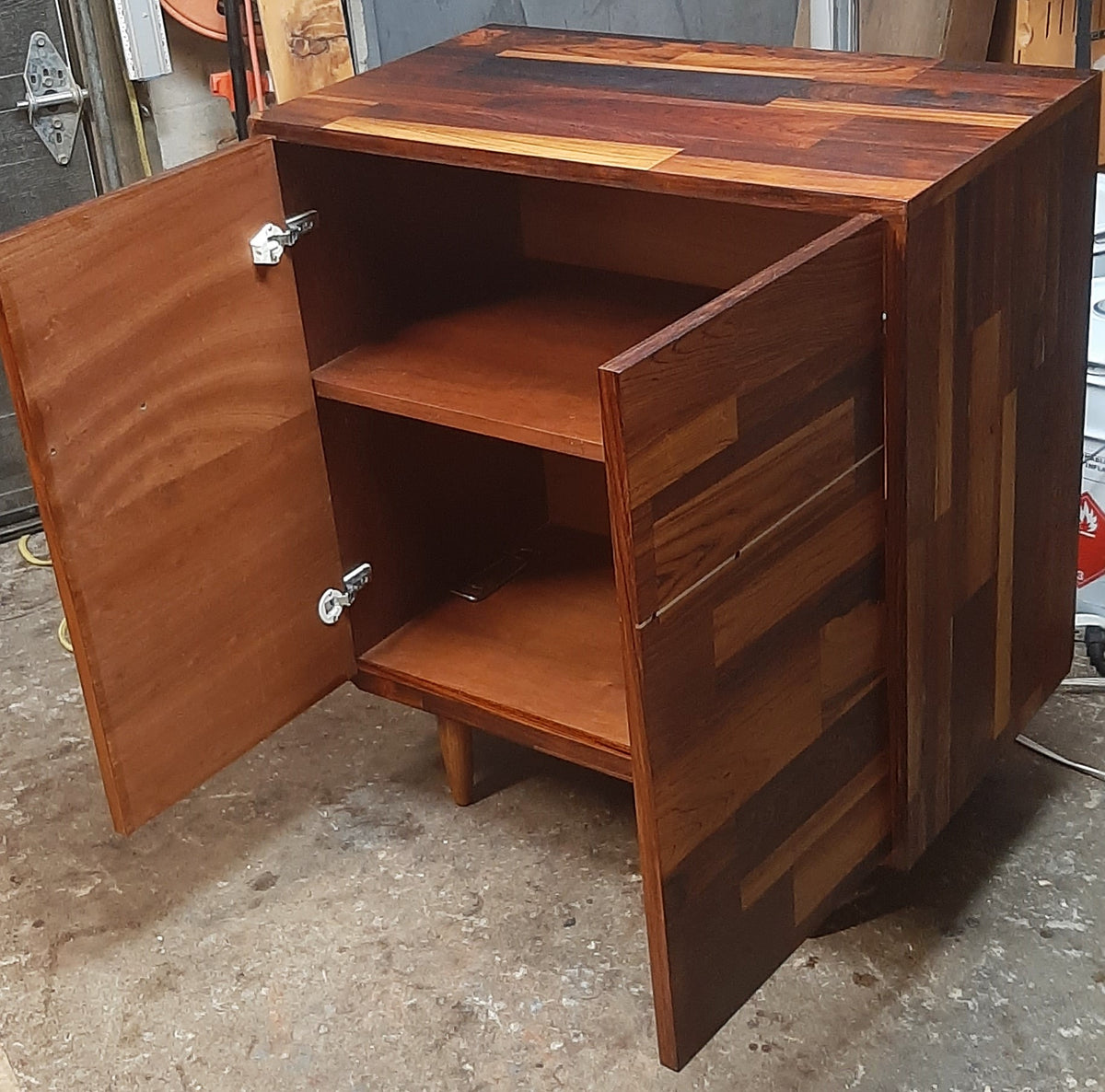 REFINISHED MCM Rosewood Patchwork Cabinet with 2 doors 28