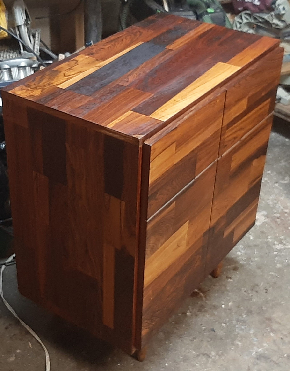 REFINISHED MCM Rosewood Patchwork Cabinet with 2 doors 28