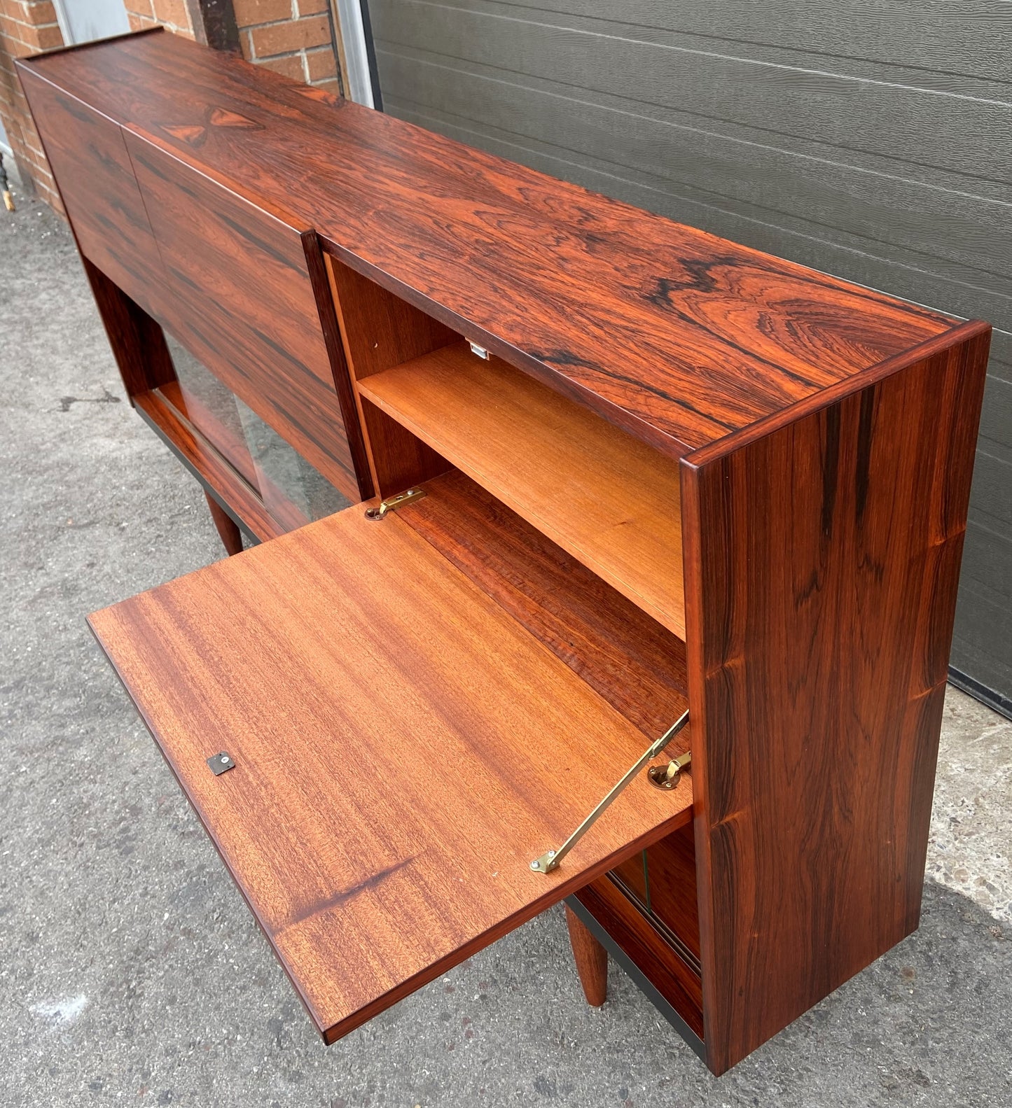 REFINISHED Mid Century Modern Cabinet w Rosewood & Glass Doors Narrow 73.5", Perfect