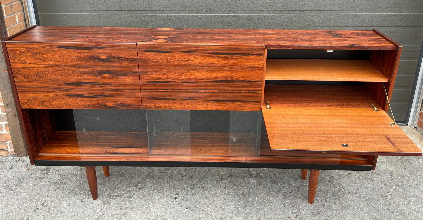 REFINISHED Mid Century Modern Cabinet w Rosewood & Glass Doors Narrow 73.5", Perfect