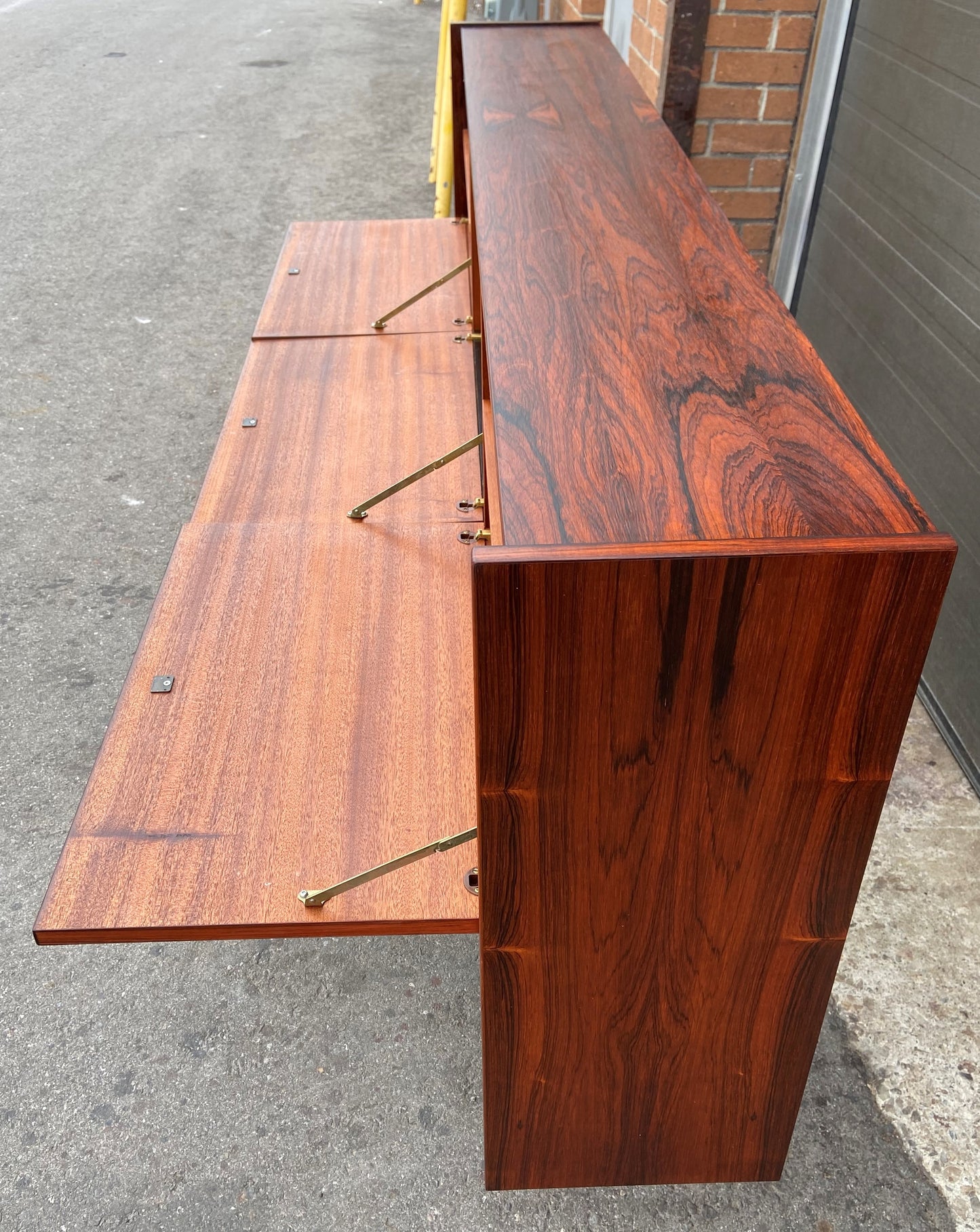 REFINISHED Mid Century Modern Cabinet w Rosewood & Glass Doors Narrow 73.5", Perfect