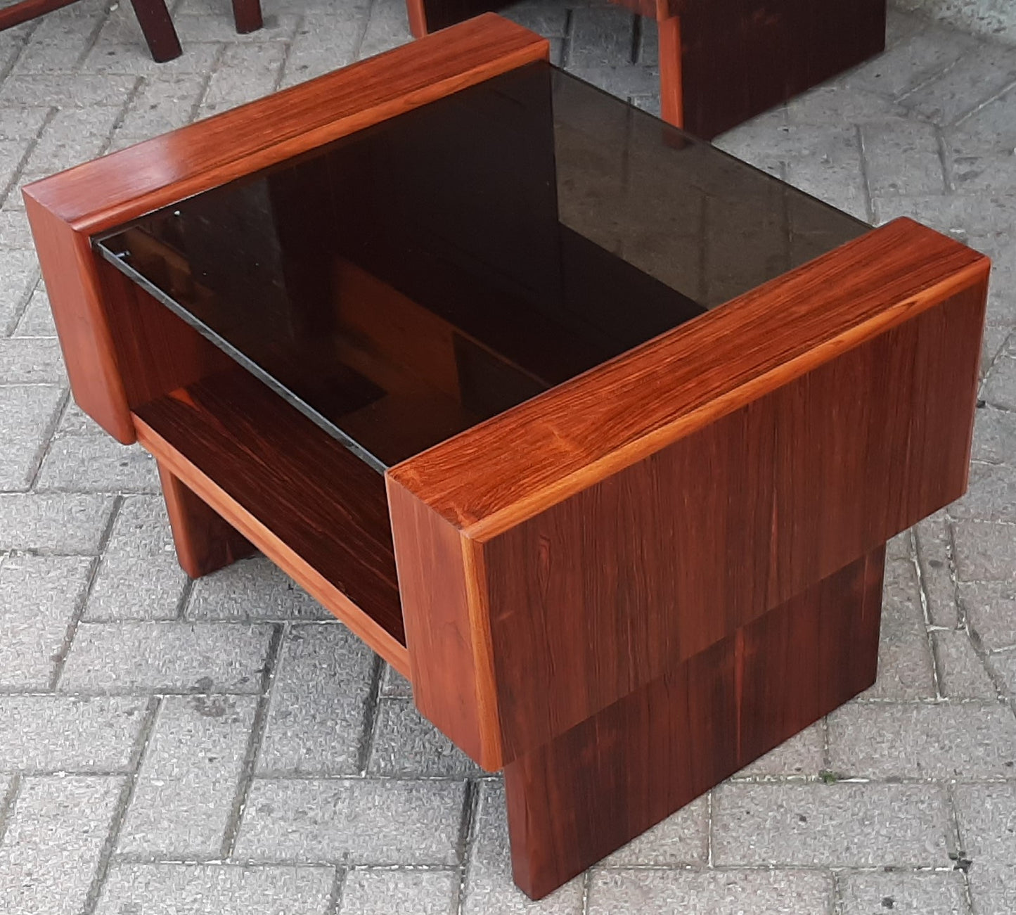 RESTORED MCM Rosewood Accent Table with tinted glass top