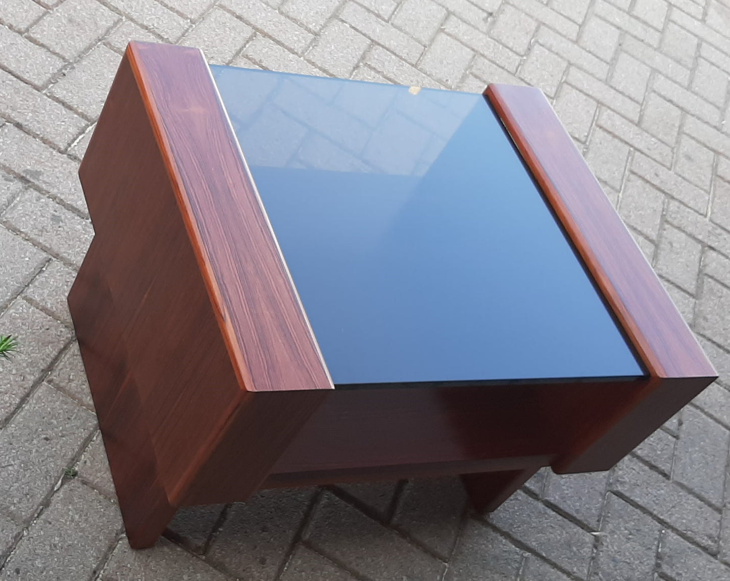 RESTORED MCM Rosewood Accent Table with tinted glass top