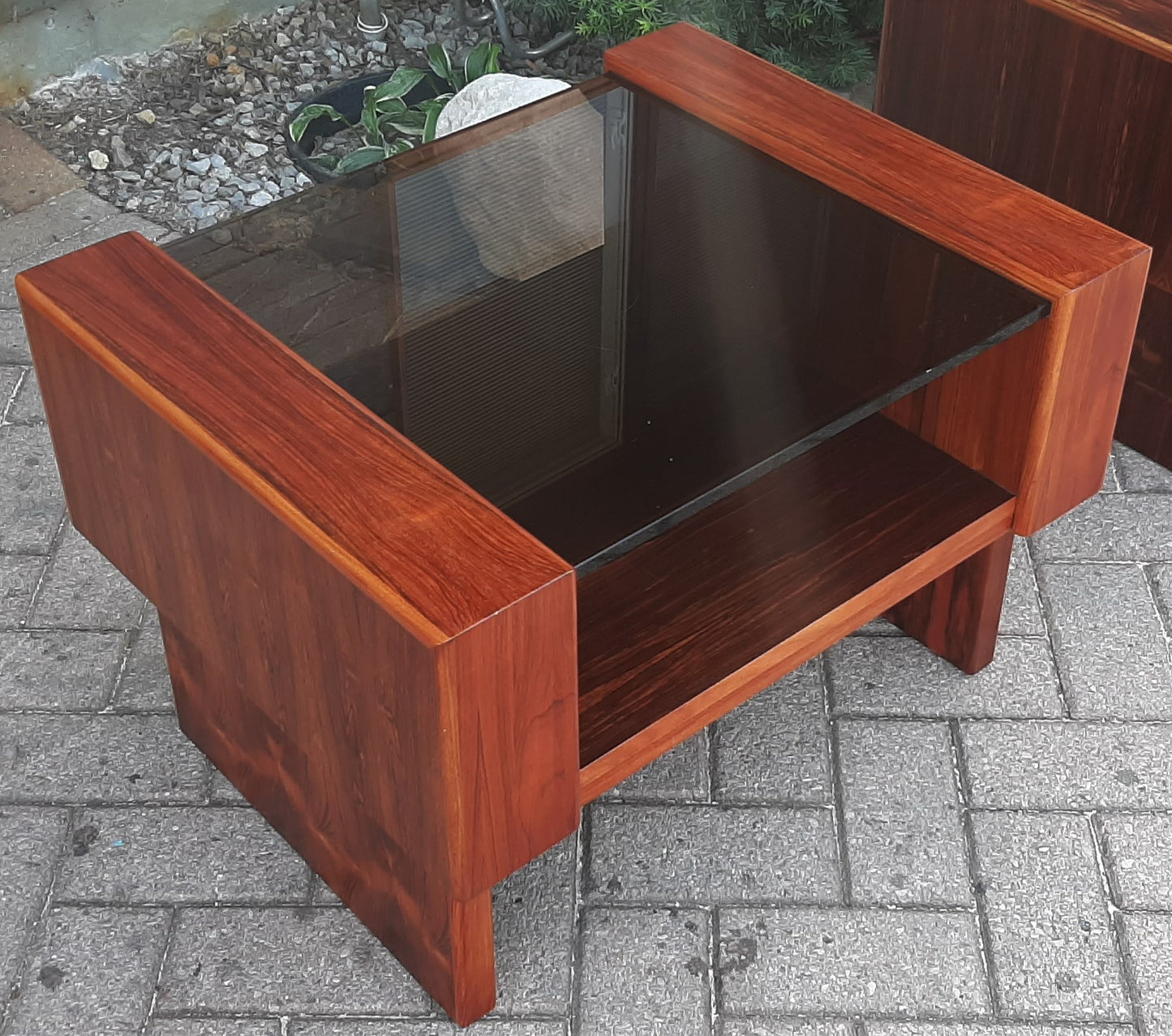 RESTORED MCM Rosewood Accent Table with tinted glass top