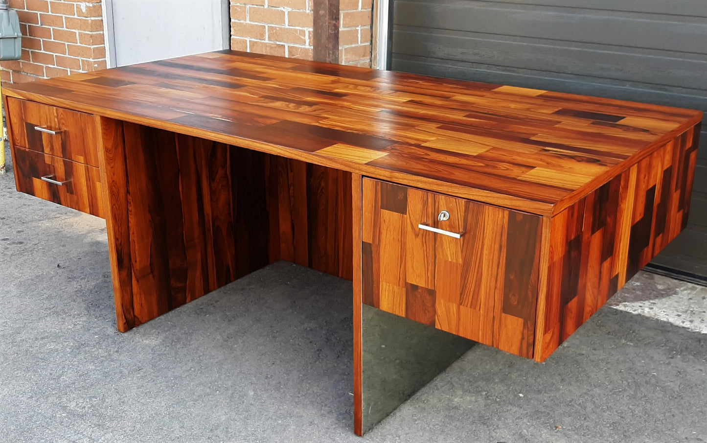 REFINISHED MCM rosewood & chrome desk with finished back Milo Baughman style, perfect