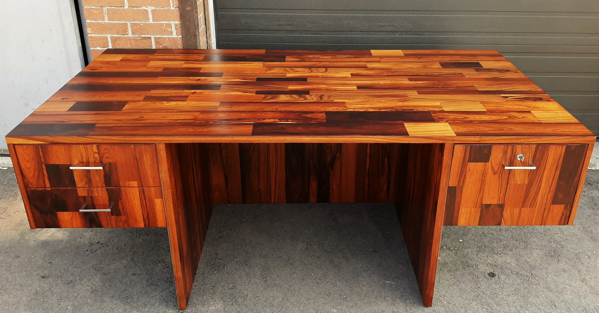 REFINISHED MCM rosewood & chrome desk with finished back Milo Baughman style, perfect