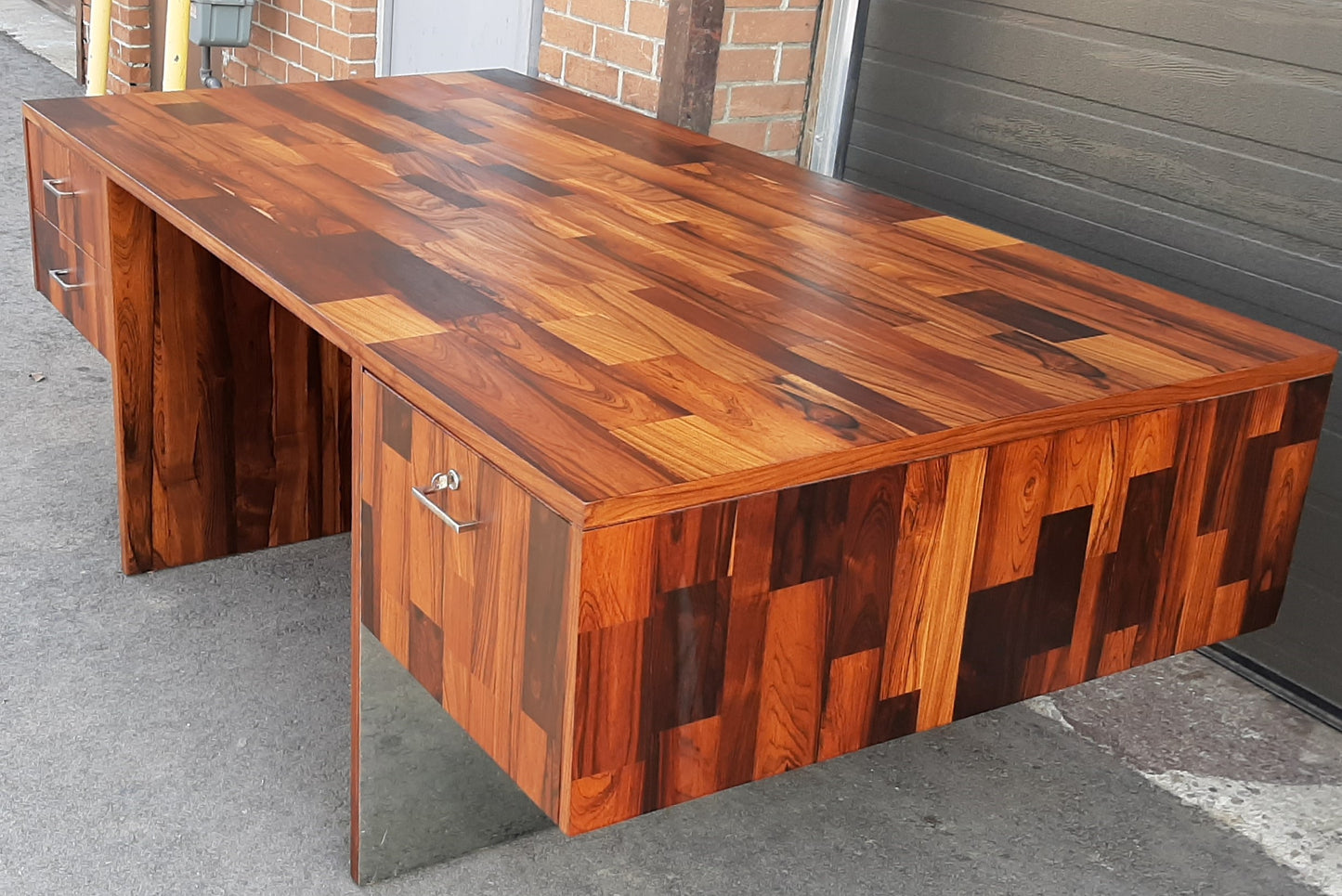 REFINISHED MCM rosewood & chrome desk with finished back Milo Baughman style, perfect