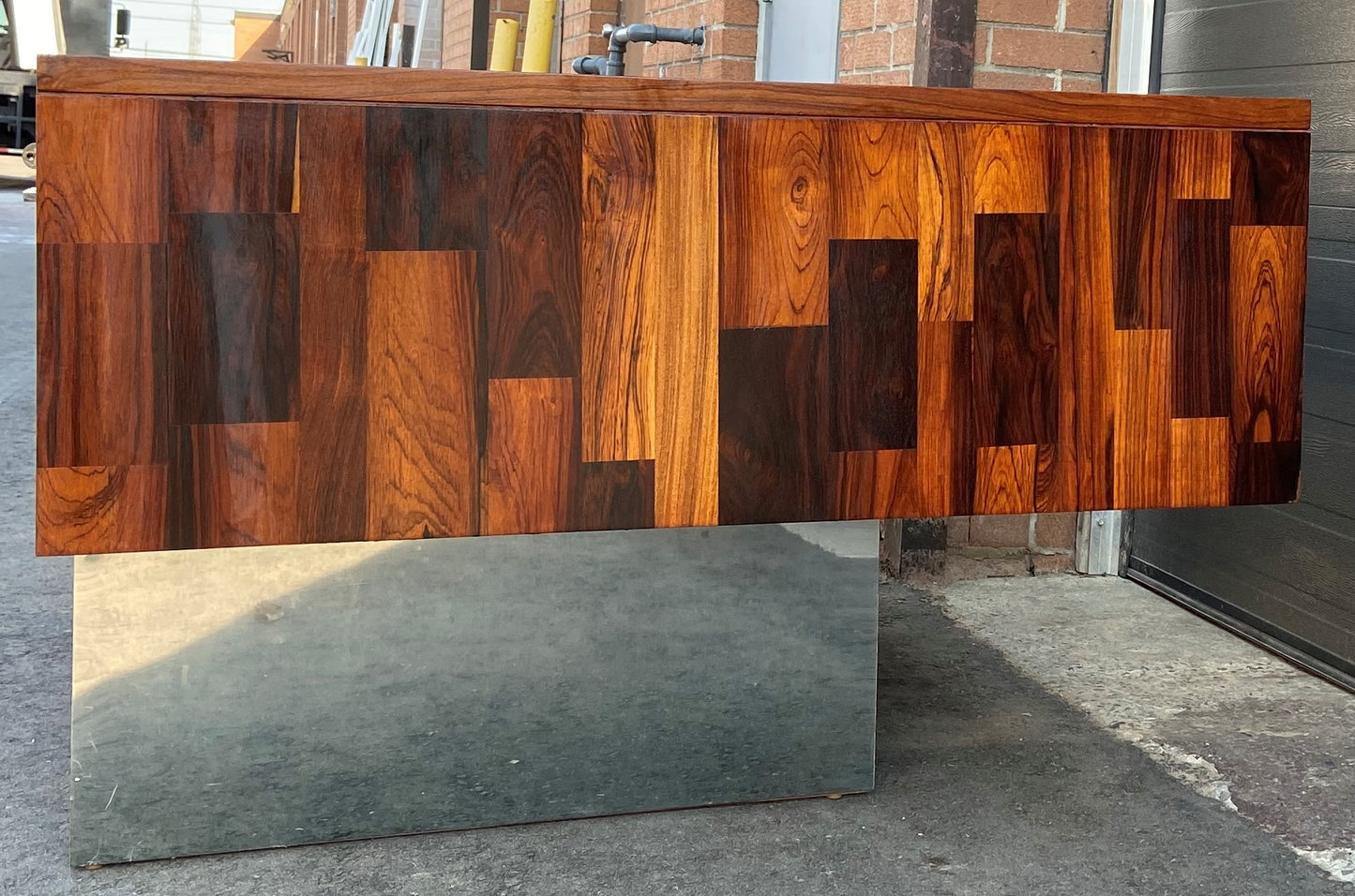 REFINISHED MCM rosewood & chrome desk with finished back Milo Baughman style, perfect