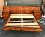 REFINISHED Mid Century Modern Rosewood Queen Bed w 2 Nightstands, PERFECT 3
