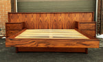 REFINISHED Mid Century Modern Rosewood Queen Bed w 2 Nightstands, PERFECT 4