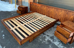 REFINISHED Mid Century Modern Rosewood Queen Bed w 2 Nightstands, PERFECT 9