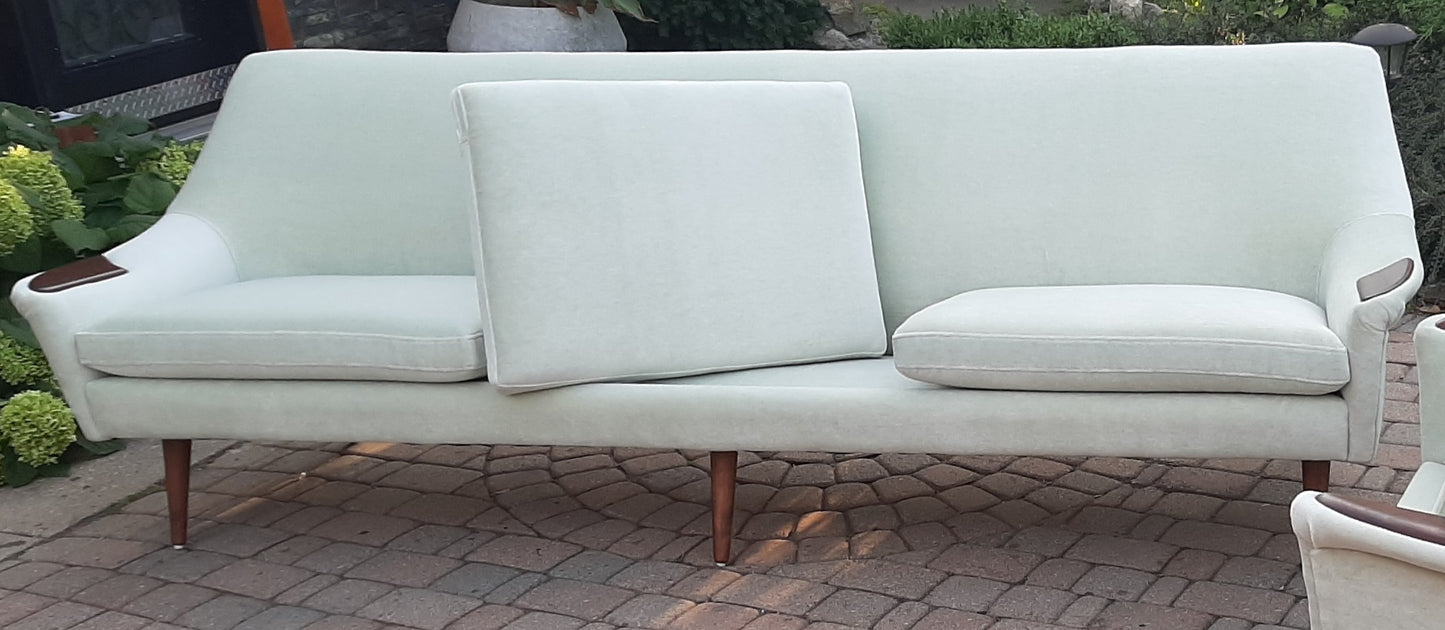 REFINISHED & REUPHOLSTERED in wool mohair Mid Century Modern sofa 4-seater