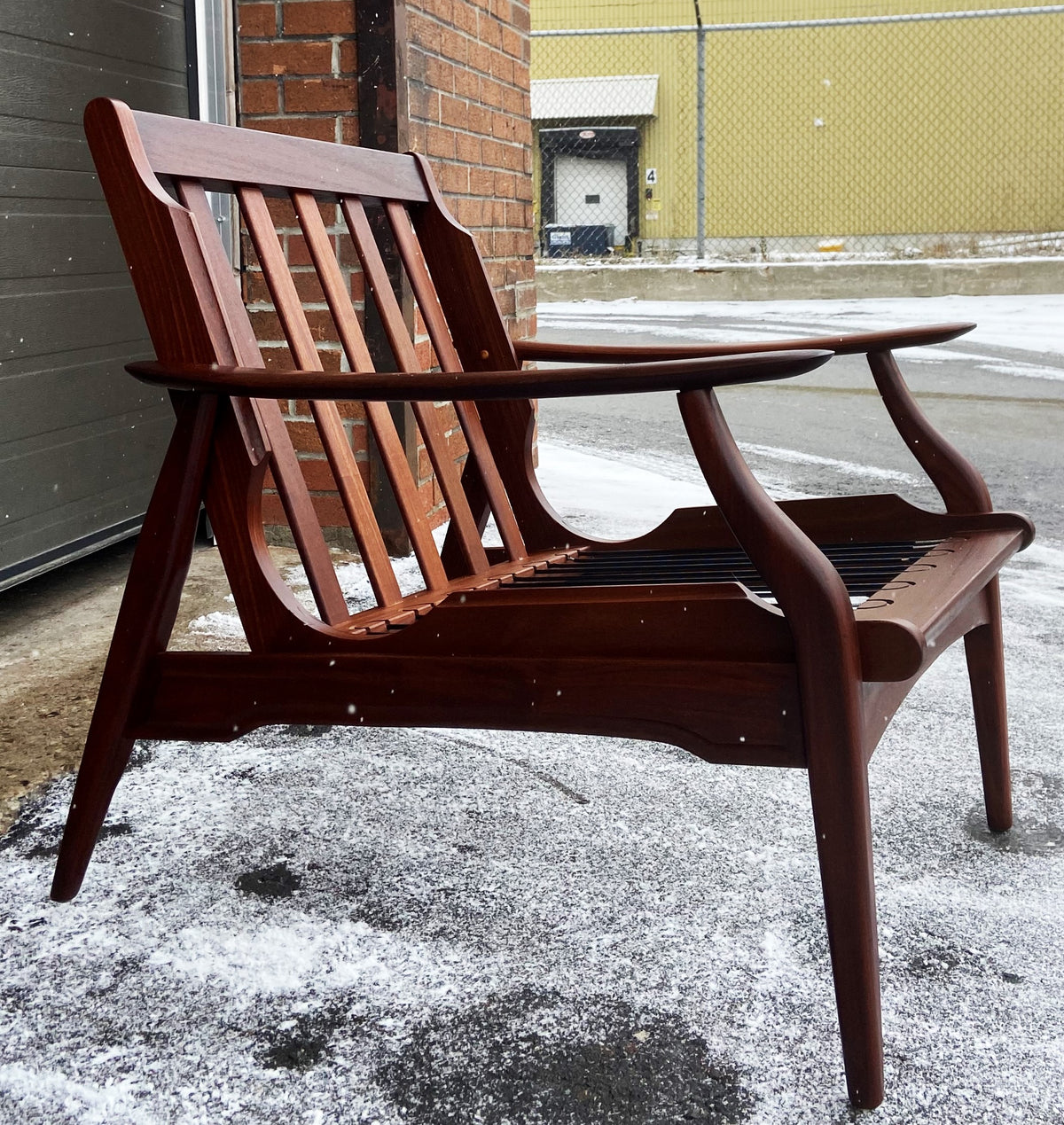 REFINISHED Mid Century Modern Solid Teak Lounge Chair with Cushions