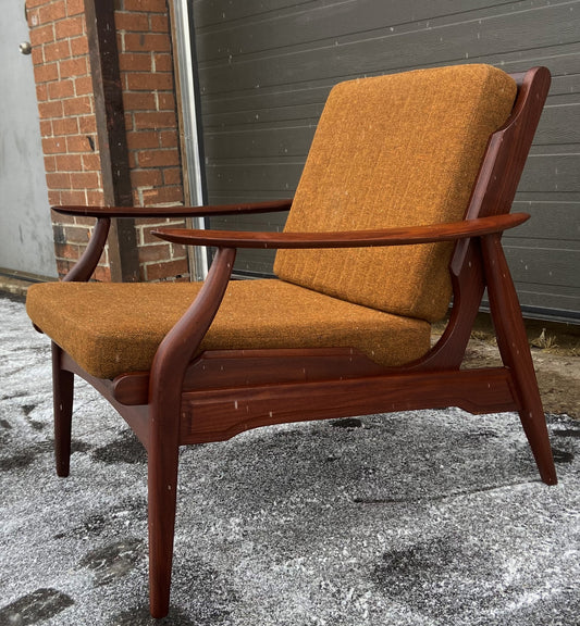 REFINISHED Mid Century Modern Solid Teak Lounge Chair with Cushions