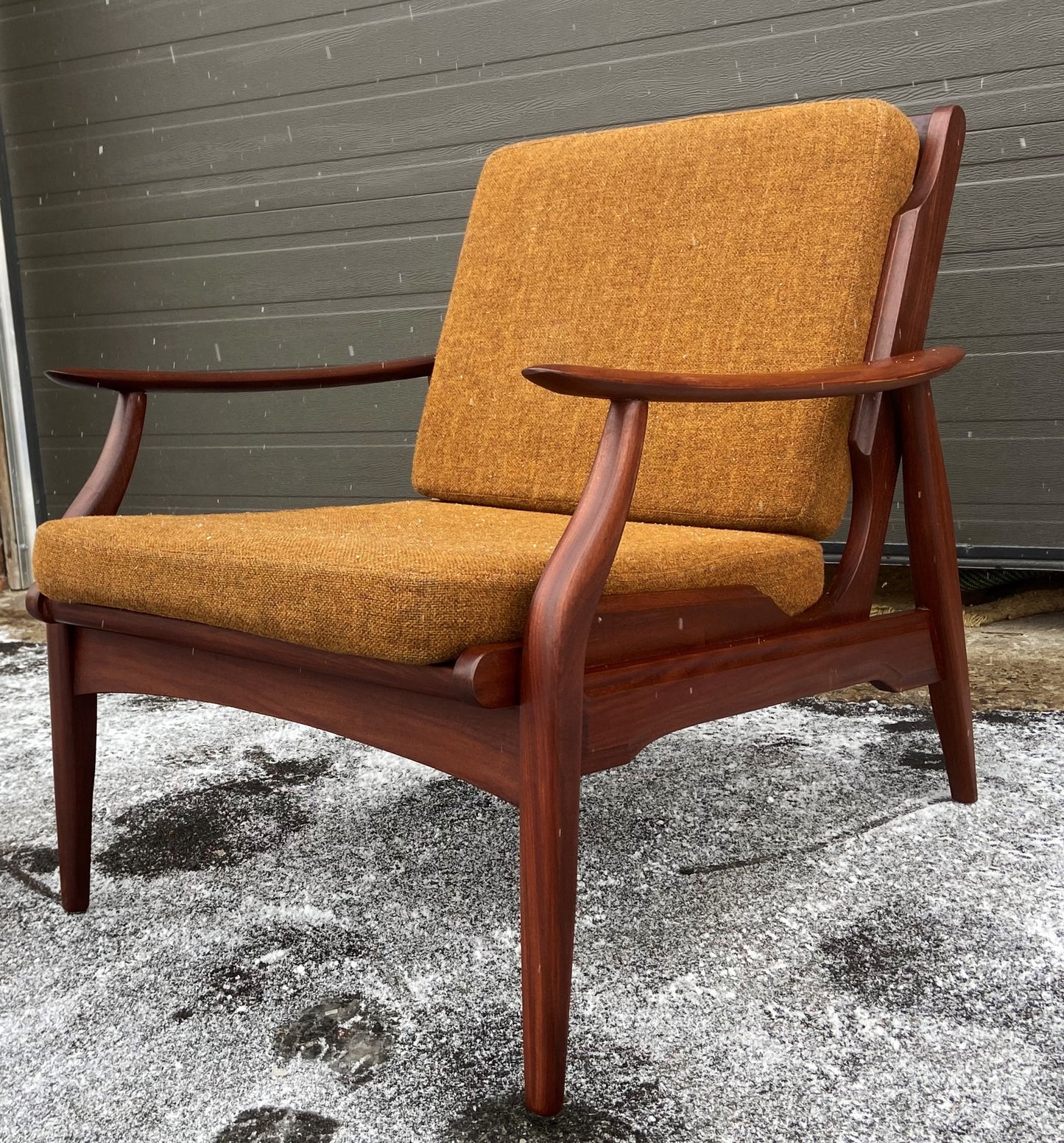 REFINISHED Mid Century Modern Solid Teak Lounge Chair with Cushions