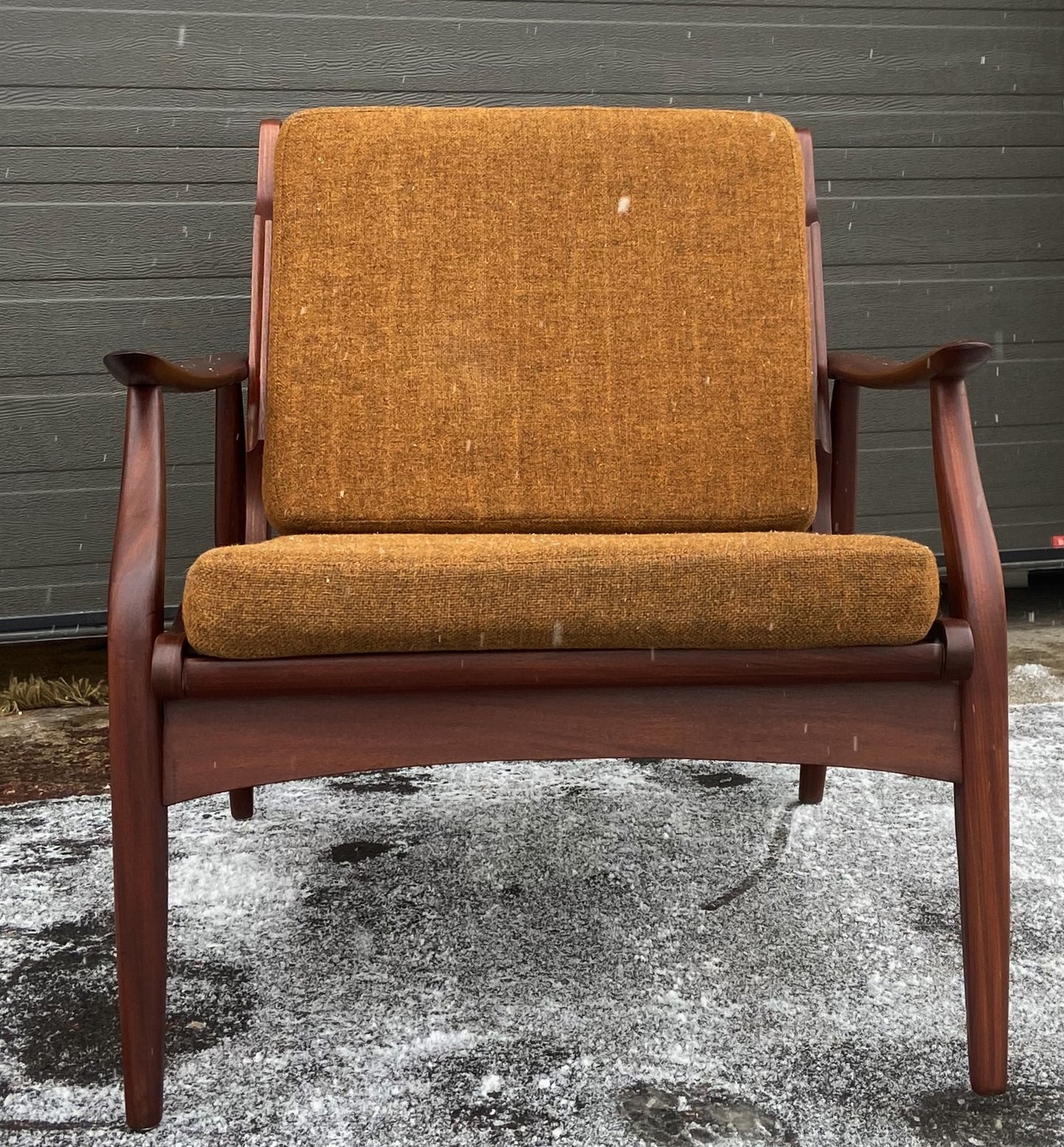 REFINISHED Mid Century Modern Solid Teak Lounge Chair with Cushions