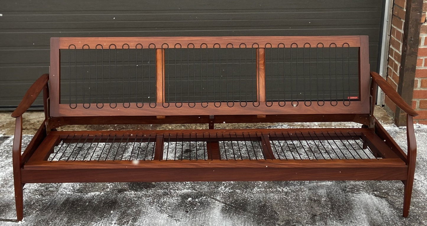 REFINISHED Mid Century Modern Solid Teak Sofa - Bed with NEW CUSHIONS