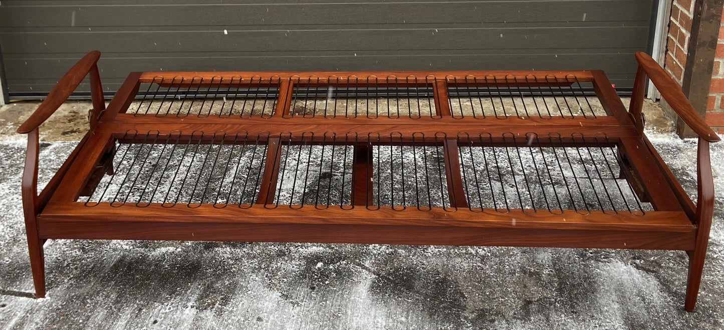 REFINISHED Mid Century Modern Solid Teak Sofa - Bed with NEW CUSHIONS