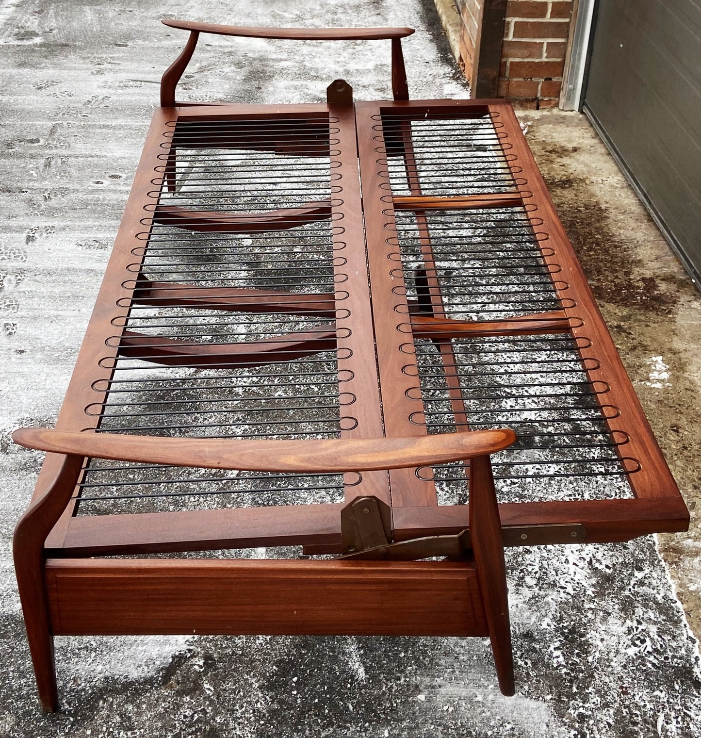 REFINISHED Mid Century Modern Solid Teak Sofa - Bed with NEW CUSHIONS