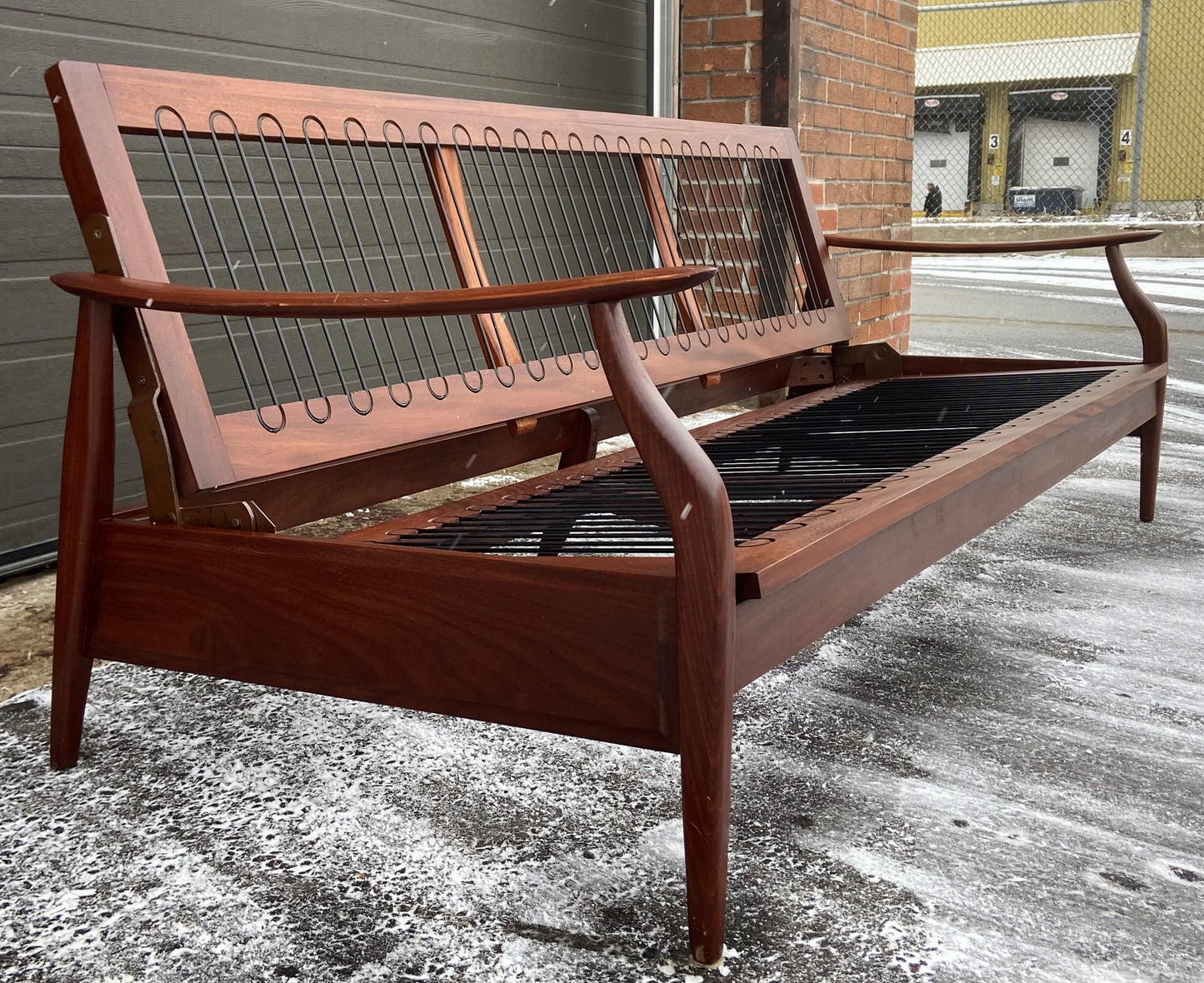 REFINISHED Mid Century Modern Solid Teak Sofa - Bed with NEW CUSHIONS