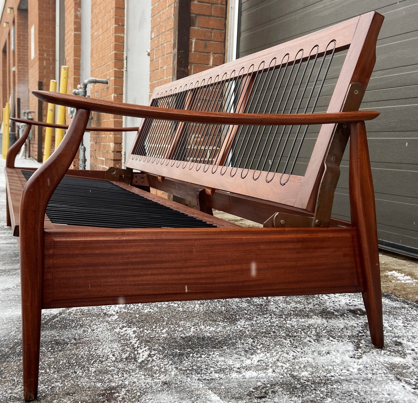 REFINISHED Mid Century Modern Solid Teak Sofa - Bed with NEW CUSHIONS