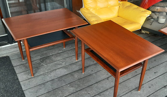 REFINISHED Mid Century Modern Teak Accent Tables with Shelves by RS Associates