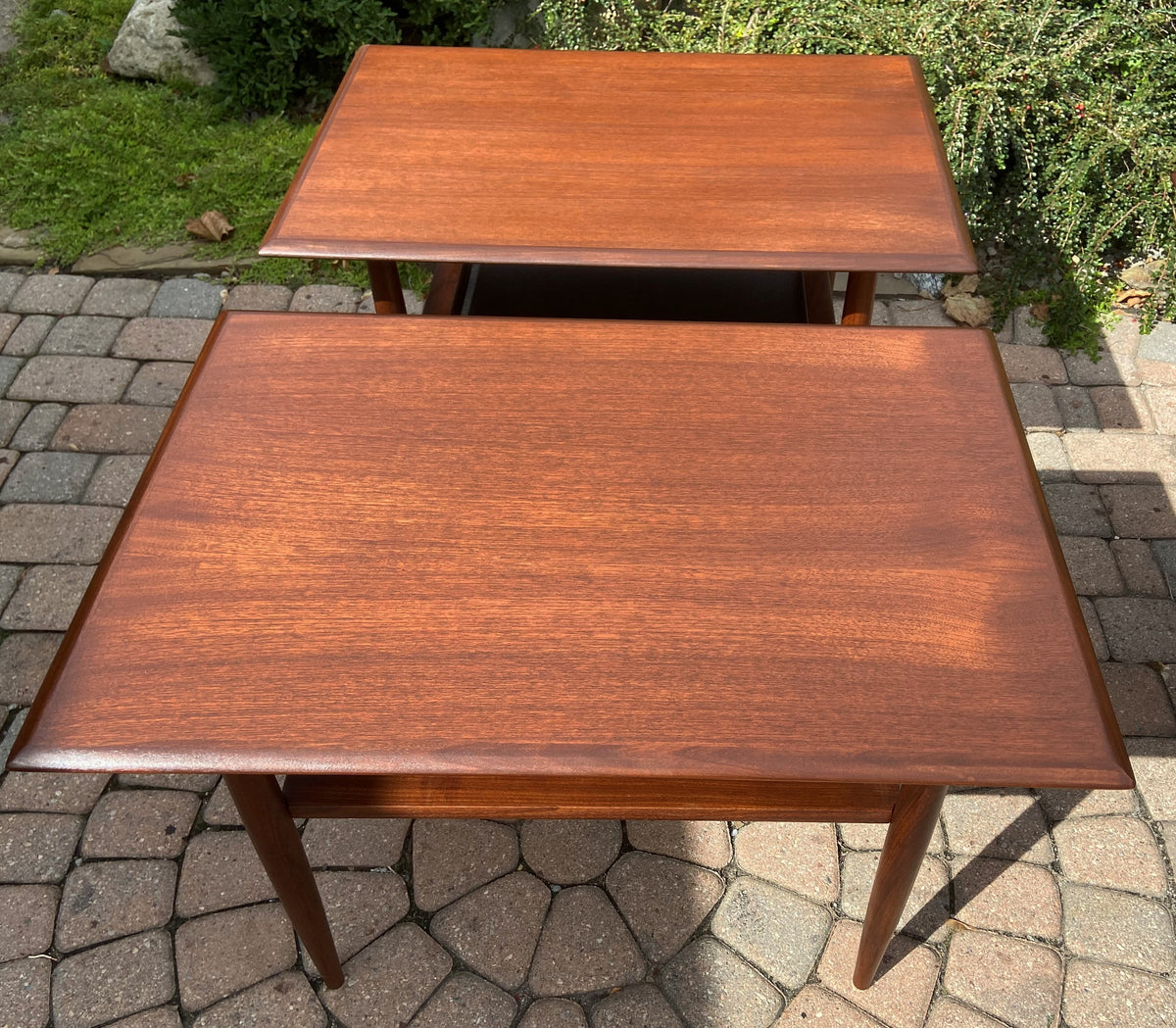 REFINISHED Mid Century Modern Teak Accent Tables with Shelves by RS Associates