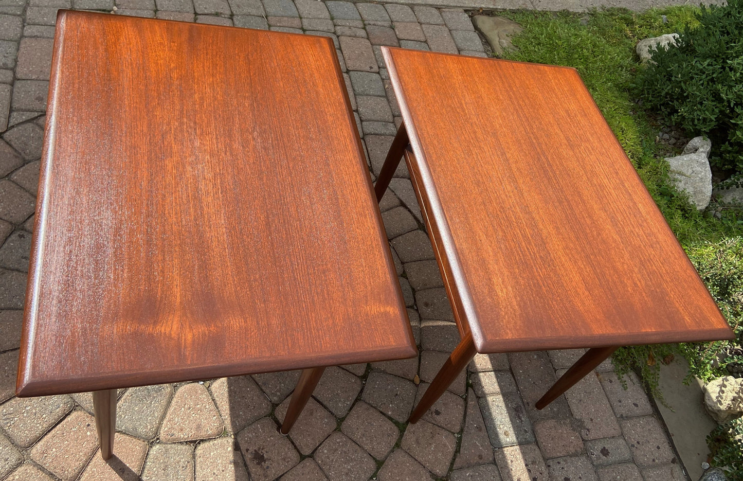 REFINISHED Mid Century Modern Teak Accent Tables with Shelves by RS Associates