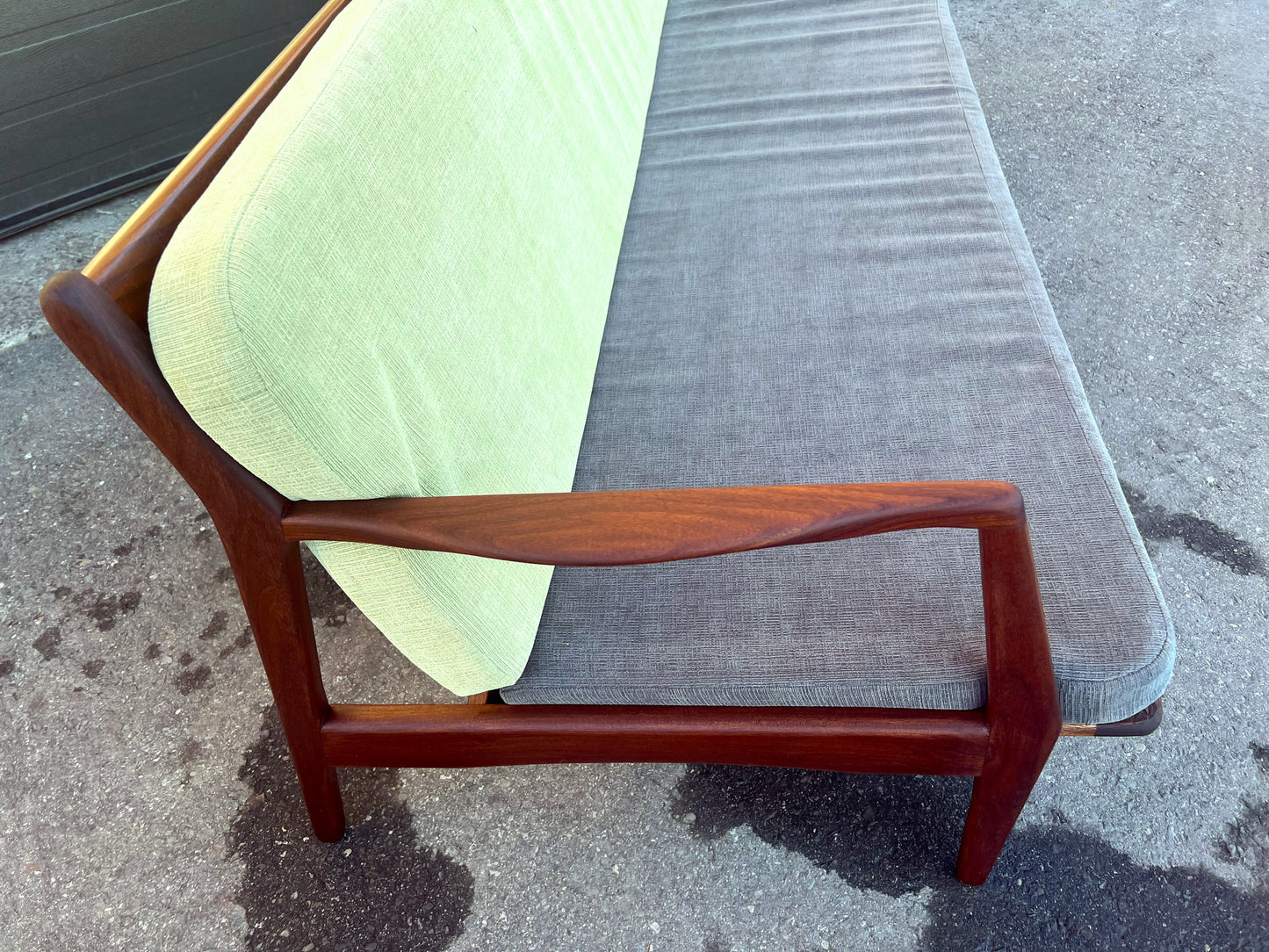 REFINISHED Mid Century Modern Teak 3-Seater Sofa by R. Huber will get NEW CUSHIONS