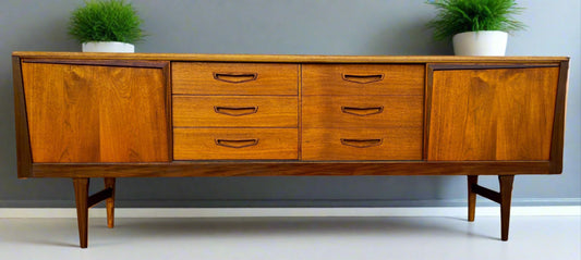 REFINISHED Mid Century Modern Teak Sideboard by Royal Heritage Furniture, 87"