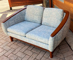 REFINISHED Mid Century Modern Huber Barrel Back Teak Loveseat 1