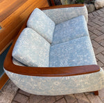 REFINISHED Mid Century Modern Huber Barrel Back Teak Loveseat 12