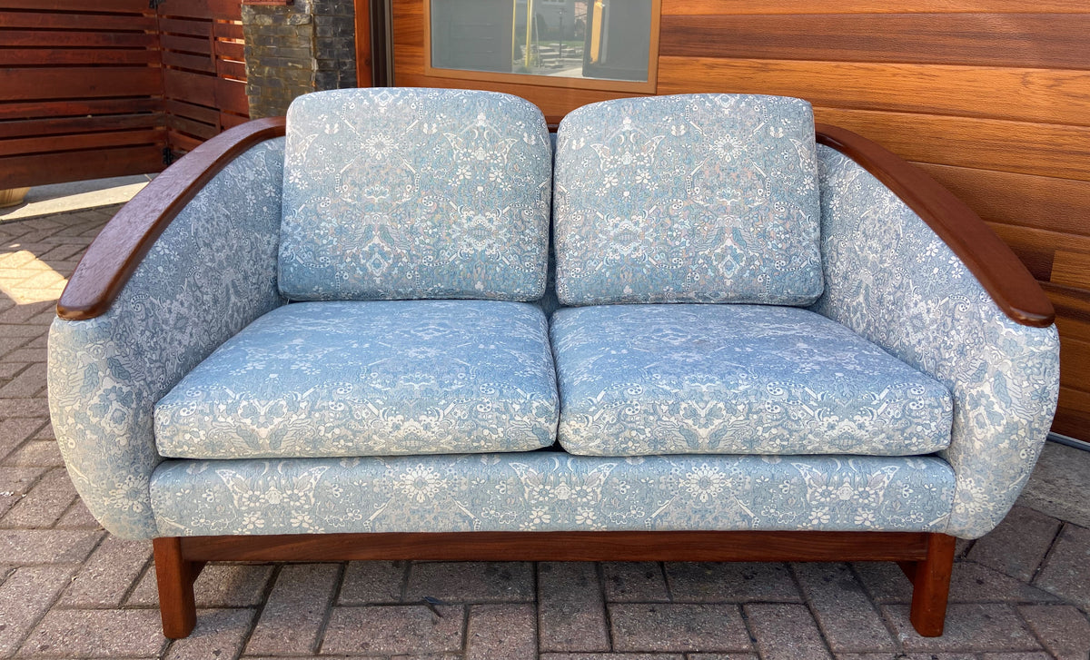 REFINISHED Mid Century Modern Huber Barrel Back Teak Loveseat
