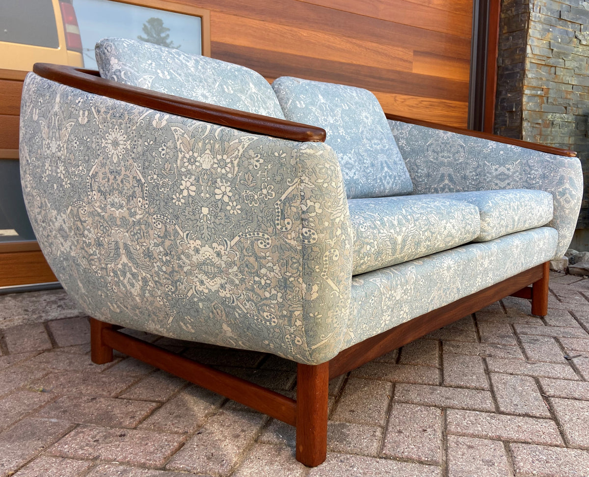 REFINISHED Mid Century Modern Huber Barrel Back Teak Loveseat