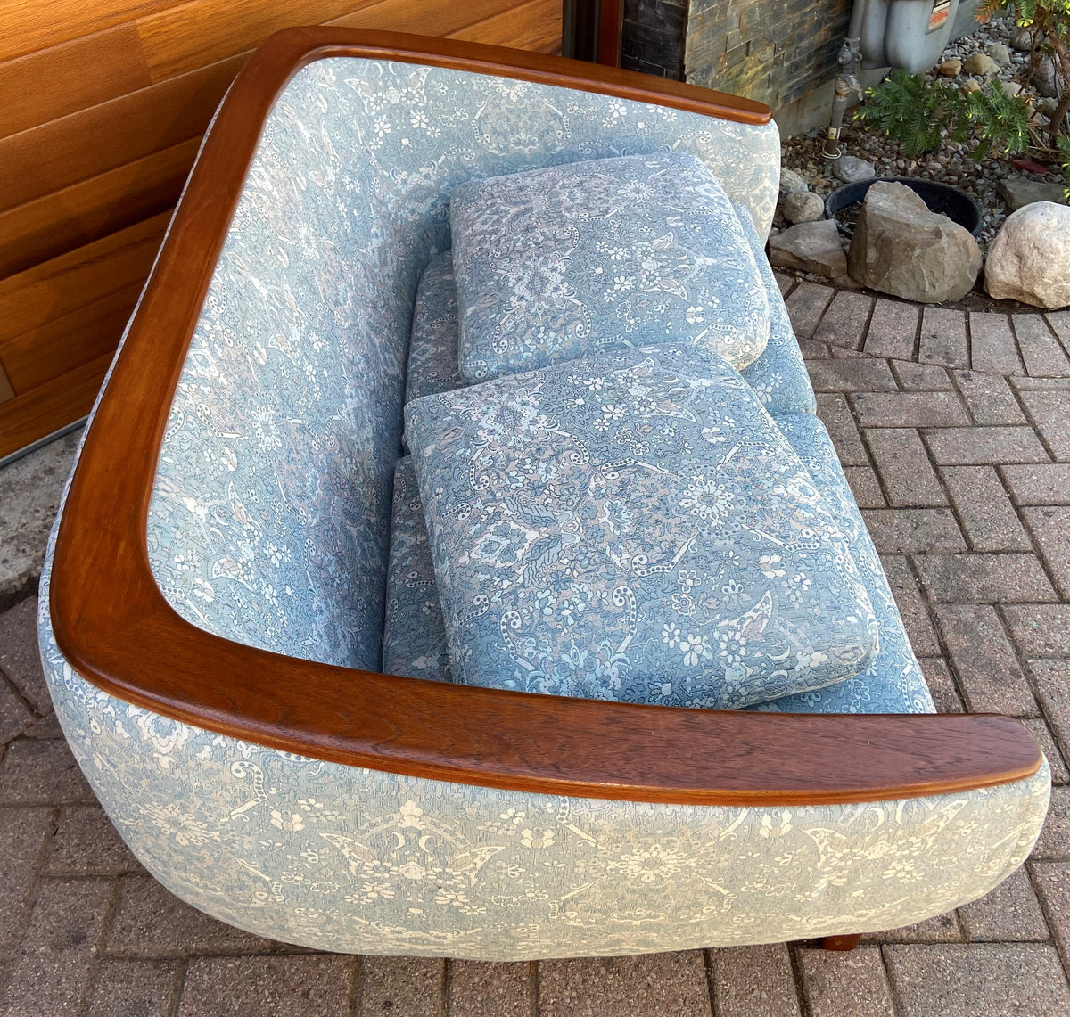 REFINISHED Mid Century Modern Huber Barrel Back Teak Loveseat