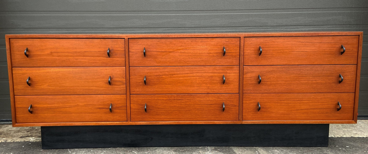 REFINISHED MCM Teak King Bed w Floating Nightstands and 9 Drawers Dresser, PERFECT