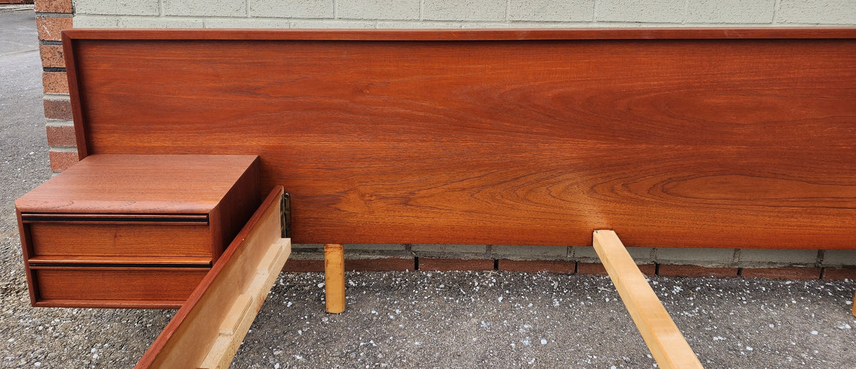REFINISHED Mid Century Modern Teak Queen Bed w Nightstands & Dresser 9 Drawers