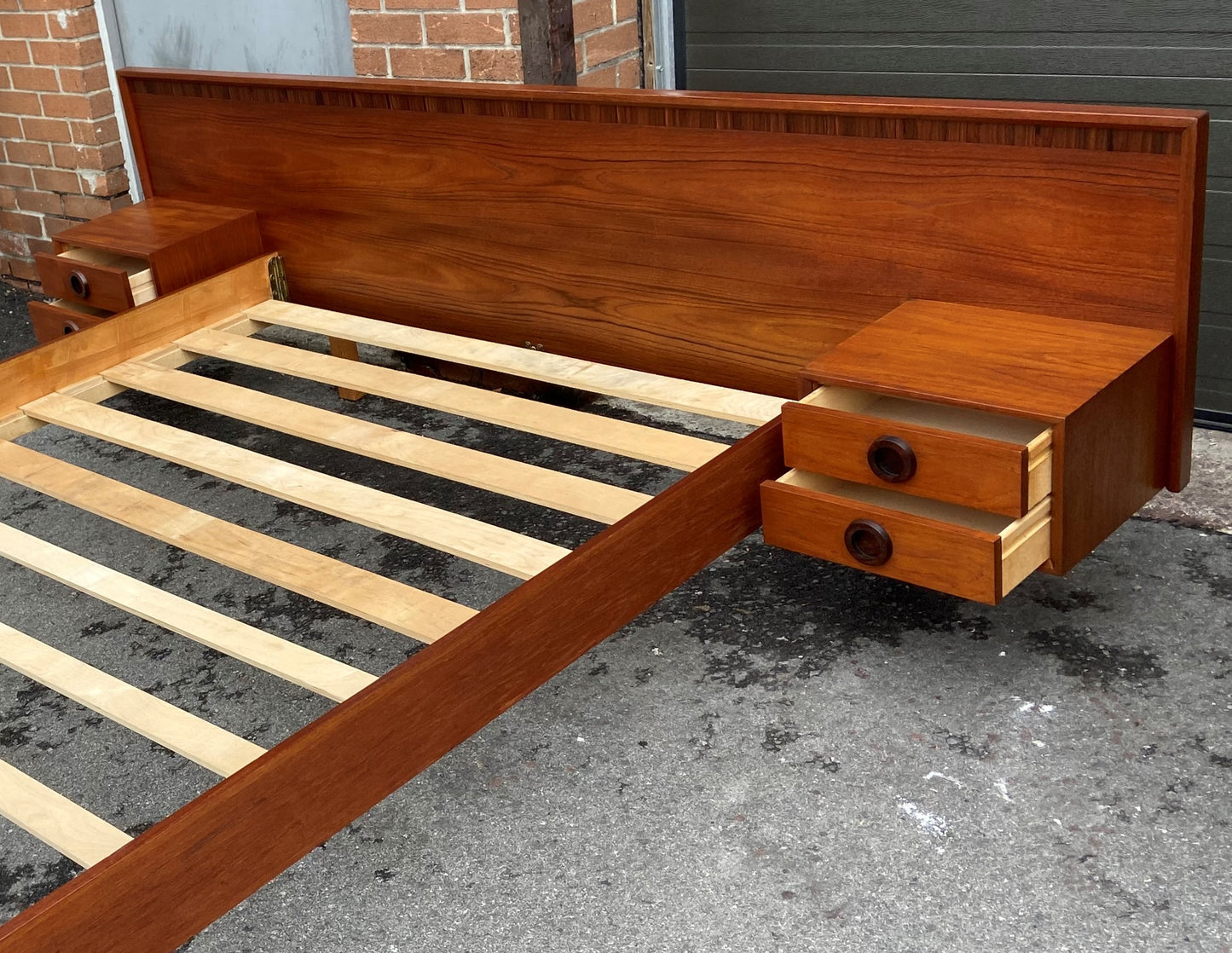 REFINISHED Mid Century Modern Teak Queen Bed & Dresser w Rosewood, PERFECT