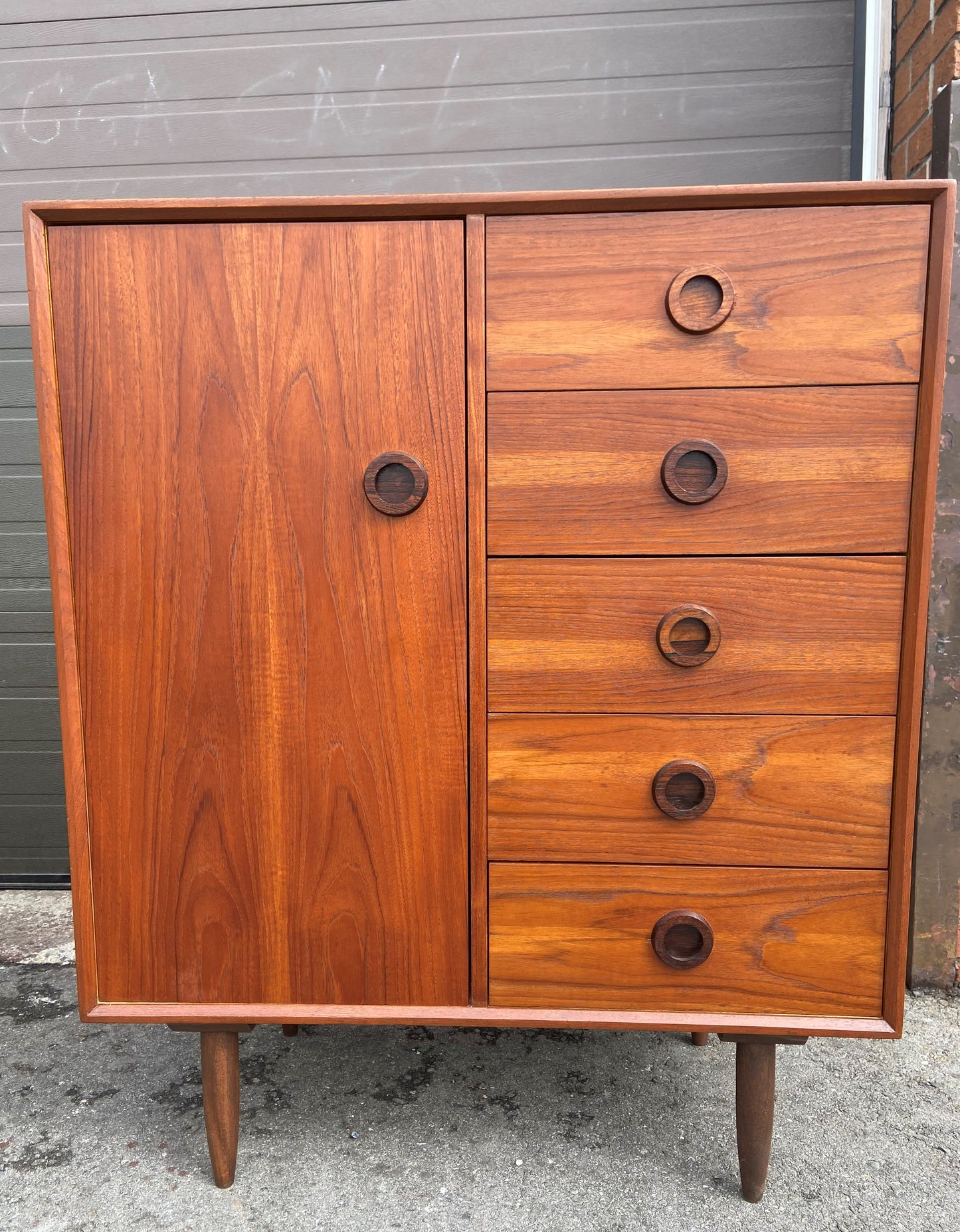 REFINISHED Mid Century Modern Teak Queen Bed & Dresser w Rosewood, PERFECT