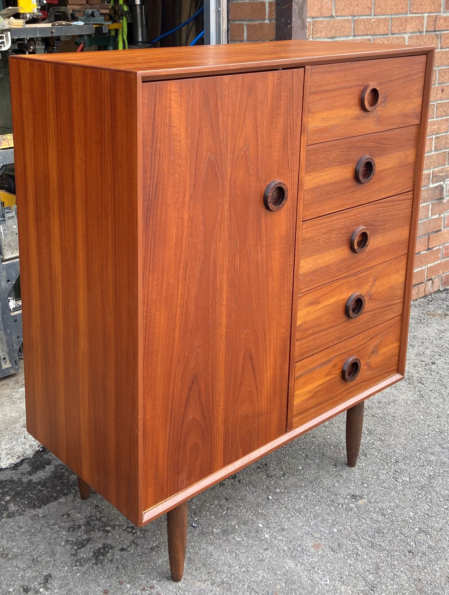 REFINISHED Mid Century Modern Teak Queen Bed & Dresser w Rosewood, PERFECT